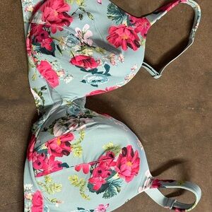 Cacique Floral Print Bra - Pink and Green